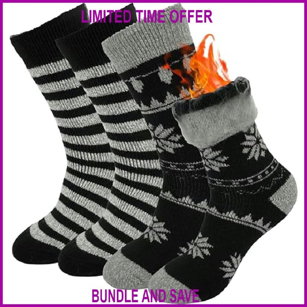 Women's Thermal Crew Socks Size 5-10 Acrylic Warm Winter Boot Socks - Picture 2 of 8